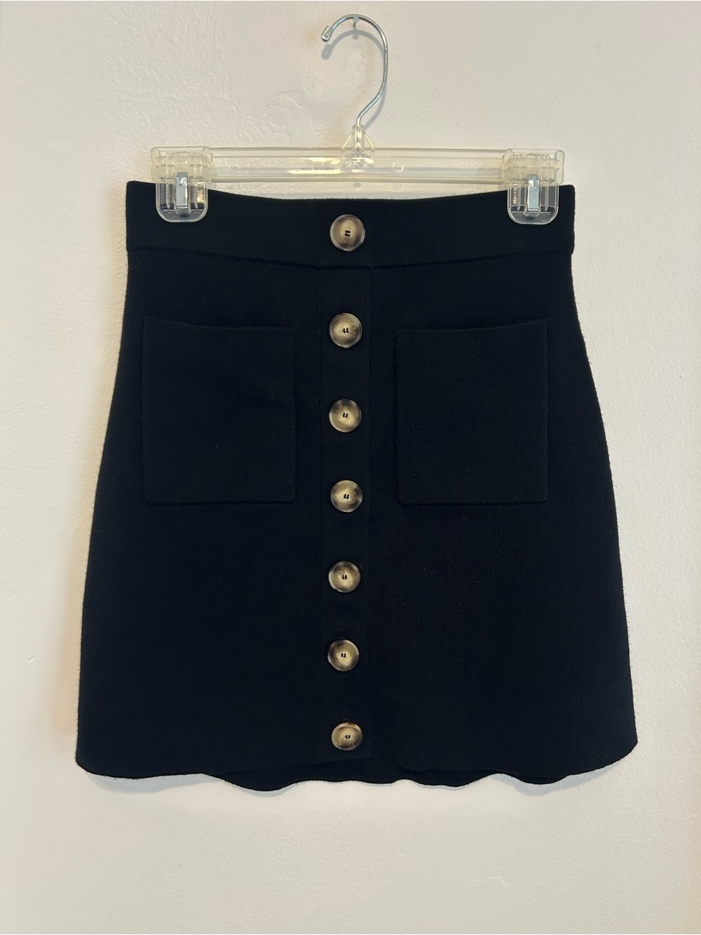 Sezane Black Button-Front Mini Skirt